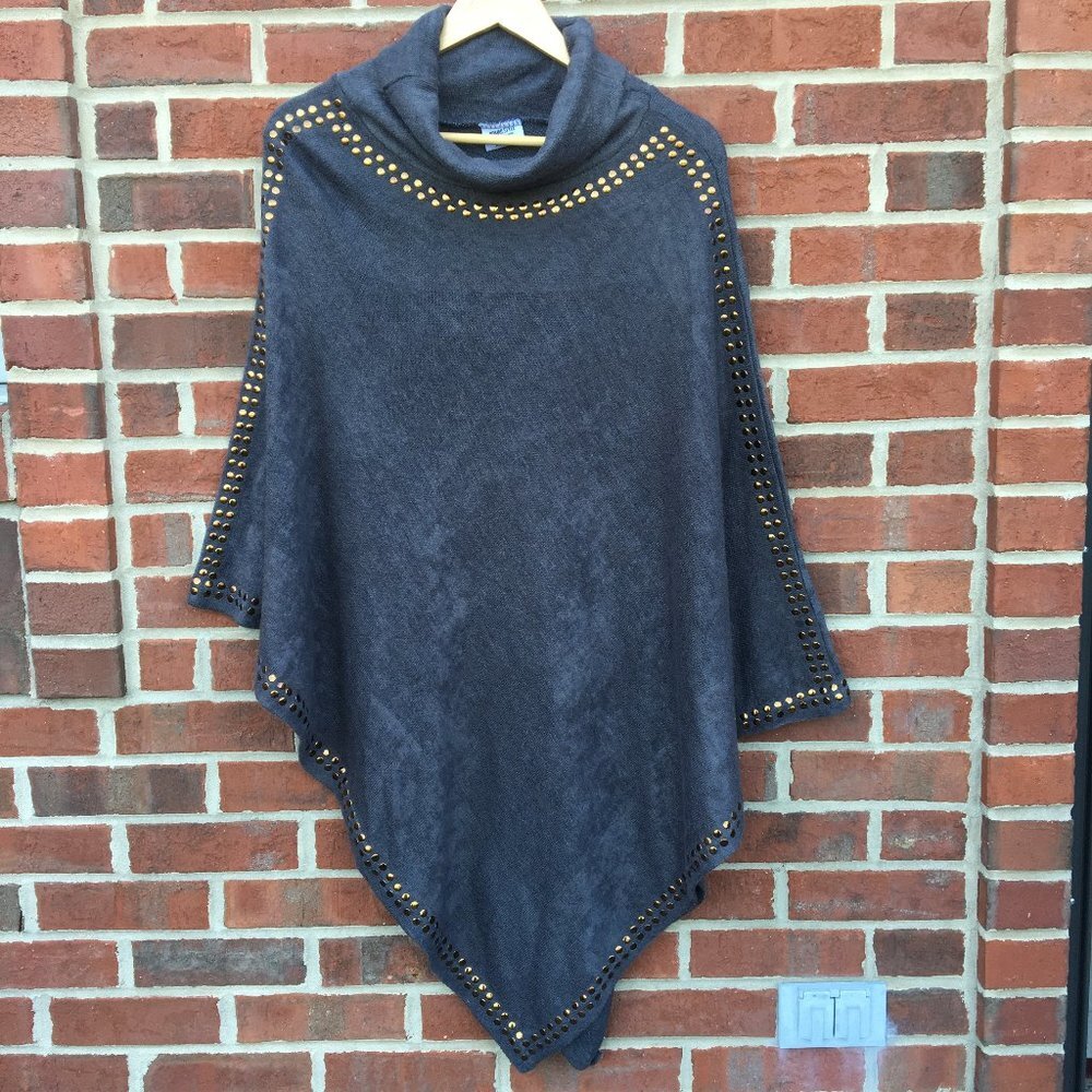 Cowl neck Boho Sweater Poncho Dark Gray OSFM Studded Chic Mad Style